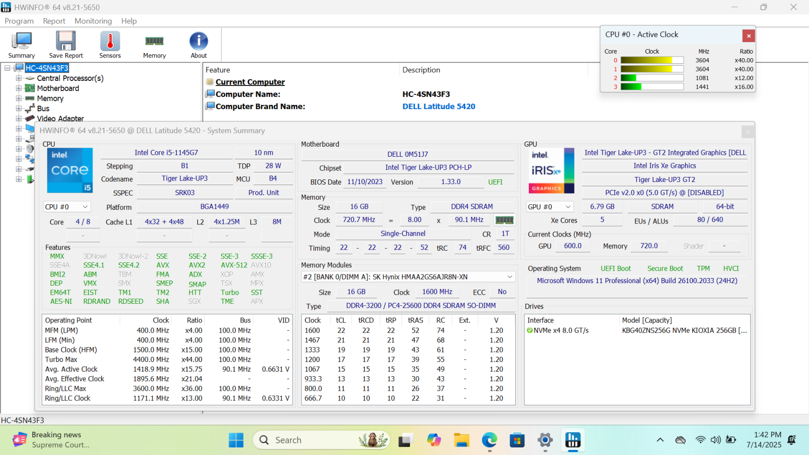 DELL Latitude 5420 Laptop, 14" HD, i5-1145G7, 16GB, 256GB SSD - Photo 15